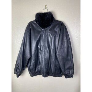 Vtg Cache Black Leather Mink Fur Reversible Jacket Womens Large Moto Mob wife